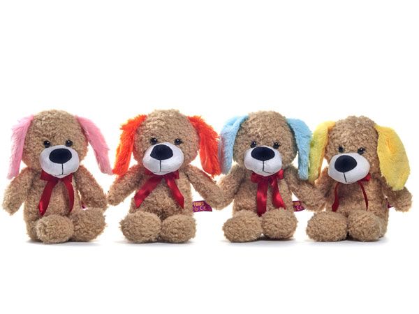 PAWS 12.5'' / 32cm Dog With Coloured Ears And Ribbon, Assorted At Random