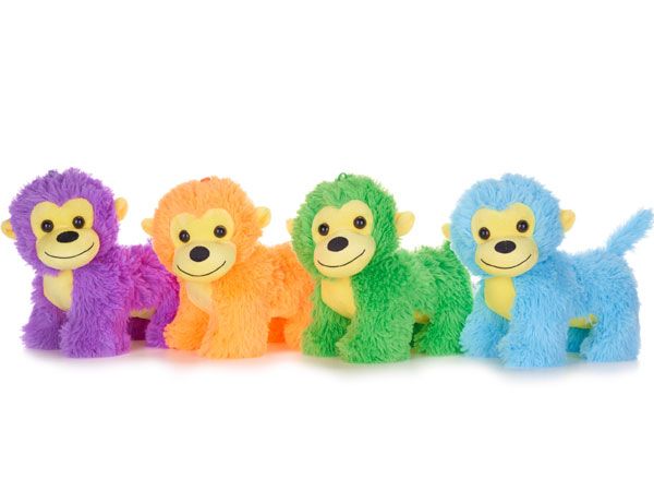 4x Bright Coloured Soft Plush Monkeys  9''/23cm,